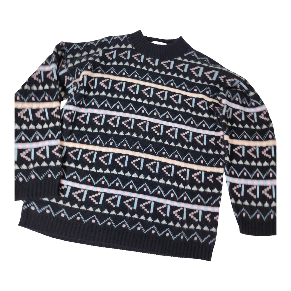 Vintage Turning Point Womens Large Black Fair Isle Sweater Made in USA Acrylic